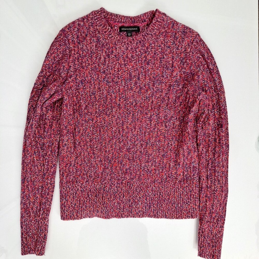Banana Republic Marled Pink and Purple Knit Crew Neck Sweater